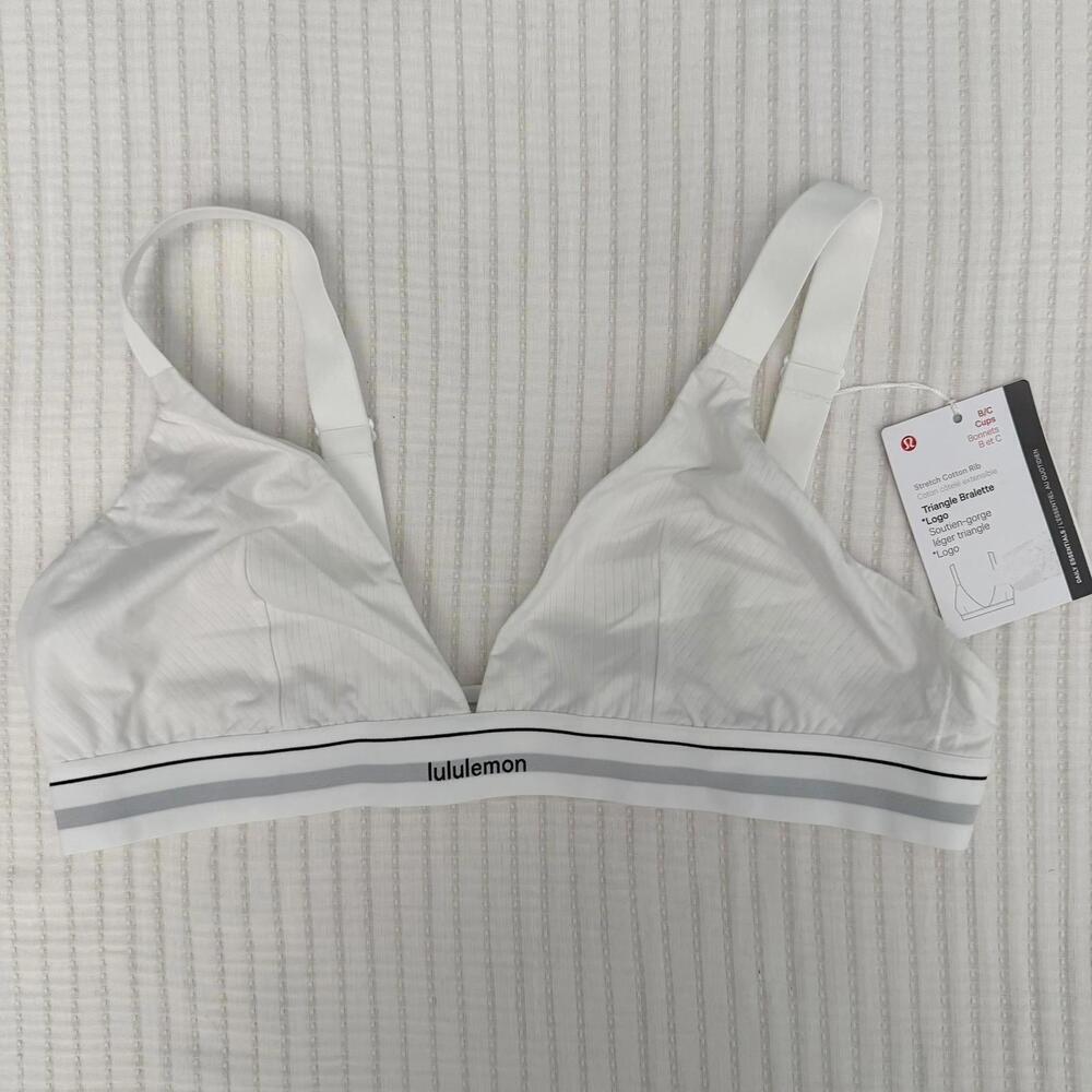 NWT Lululemon Stretch Cotton Ribbed Logo Bralette *B/C Cup White Size XL - Picture 2 of 8